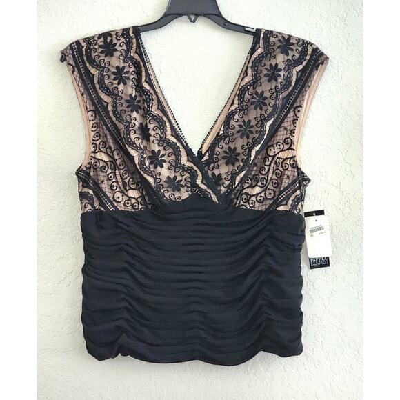 BLOUSE/TOP-ADRIANNA PAPELL Evening Essentials-Lace-Low Cut-Waist Length-16 - Picture 1 of 14